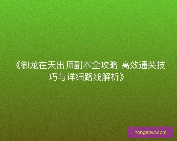《御龙在天出师副本全攻略 高效通关技巧与详细路线解析》
